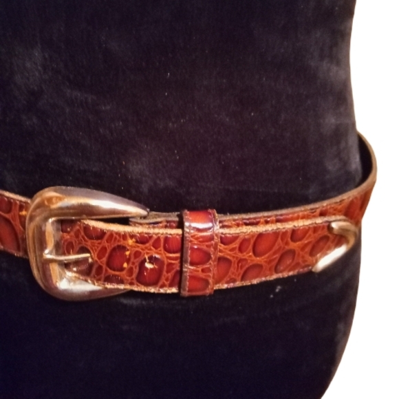 Omega Vintage 80's USA Made Brown Leather Crocodile Pattern Belt Size Large! - Picture 7 of 10